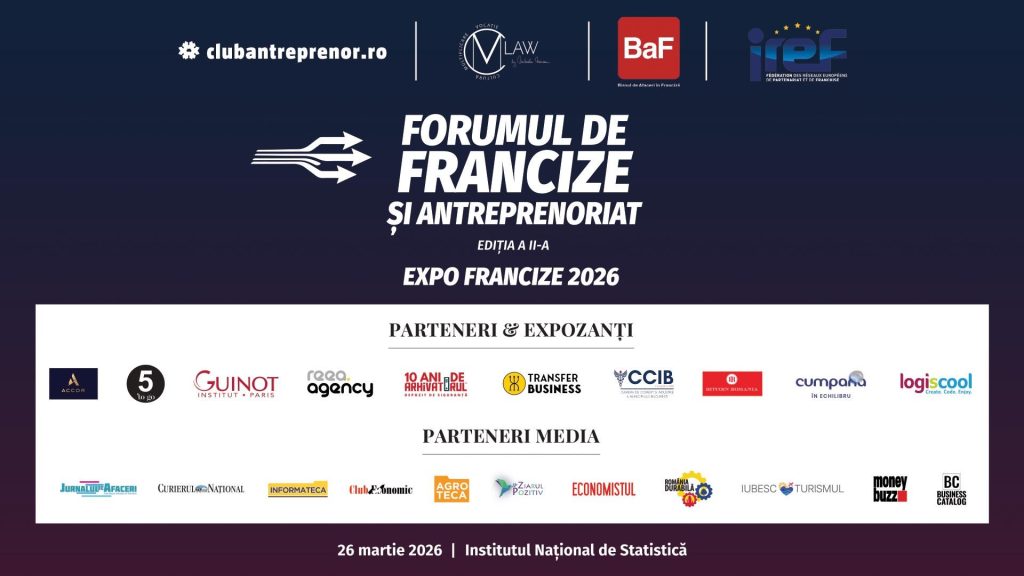 Institutul Național de Statistică a găzduit joi, 26 martie 2026, ediția a doua a Forumului de francize și antreprenoriat, eveniment organizat de Club Antreprenor, CMV Law by Mihaela Mocanu și BaF – Biroul de Afaceri în Franciză, cu sprijinul IREF și al Camerei de Comerț și Industrie București