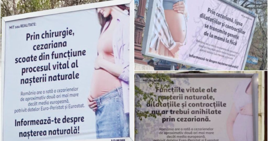 Panouri anti-cezariană în București: USR-ista cere eliminarea lor, „e o nebunie”