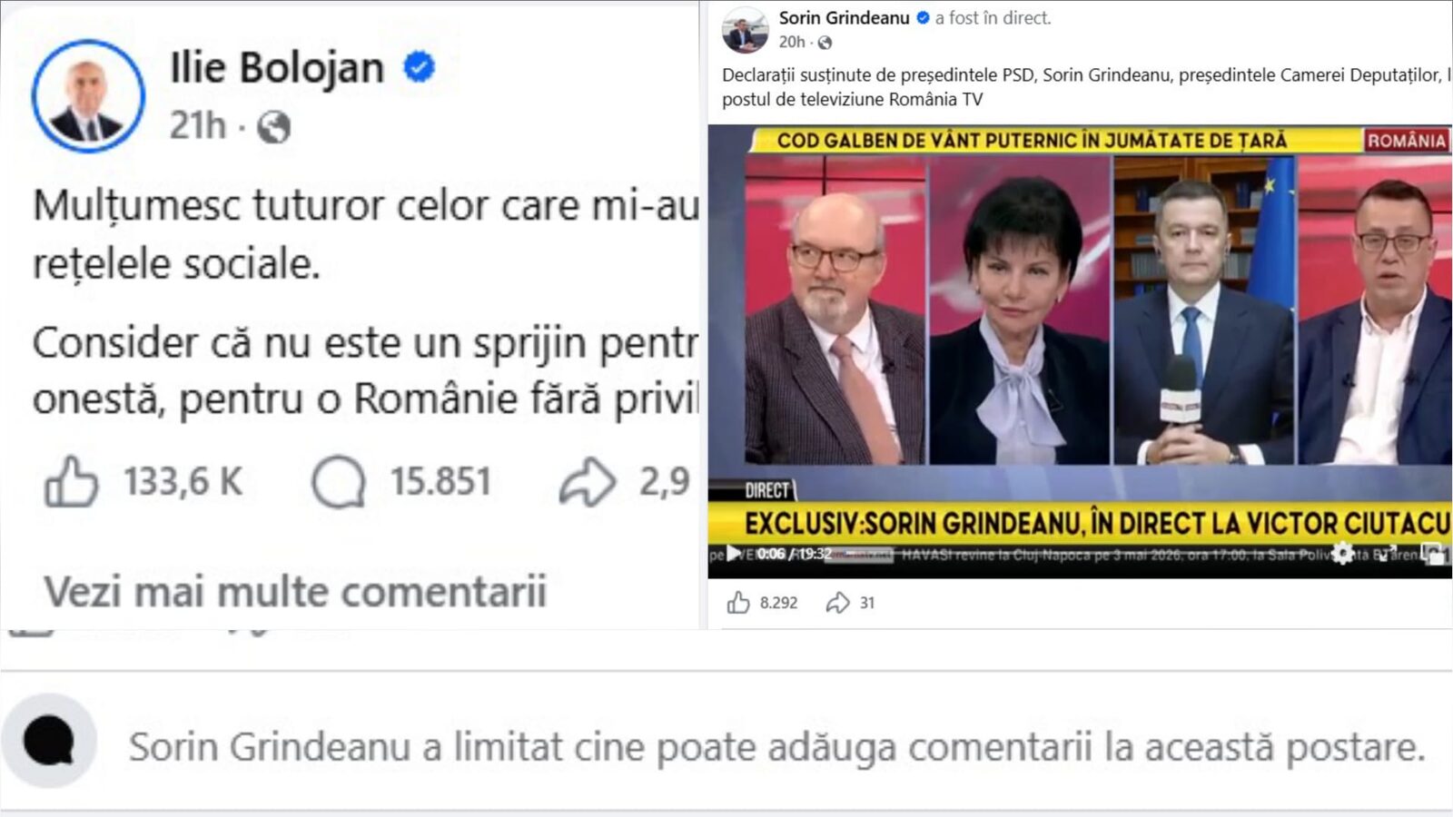 Bolojan dezbate liber, Grindeanu blochează comentariile, scandalul continuă