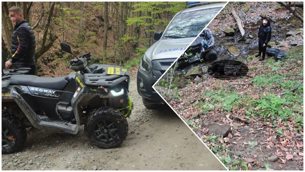 Jandarmeria Montană, intervenție URGENTĂ: Turiști, cu ATV-ul, au căzut într-un pârâu