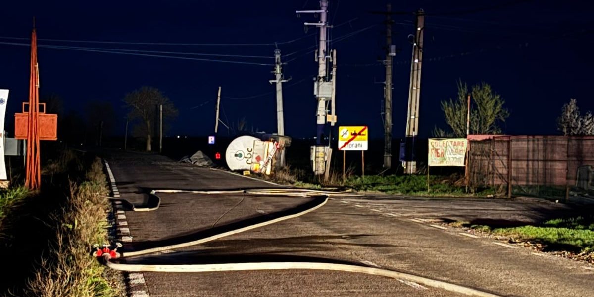 cisternă cu 30.000 litri de GPL răsturnată în Cioranii de Jos, locuitorii evacuați de urgență