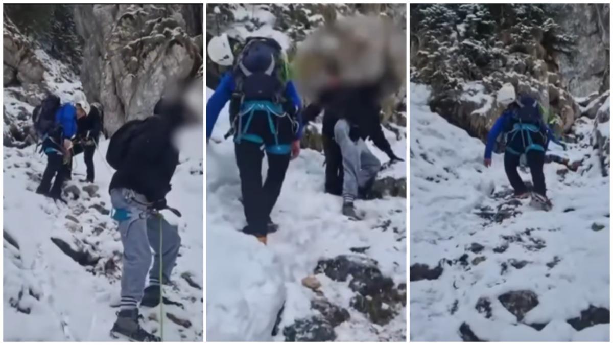 Salvați la limită pe munte: Doi turiști au stat o oră jumătate pe burtă