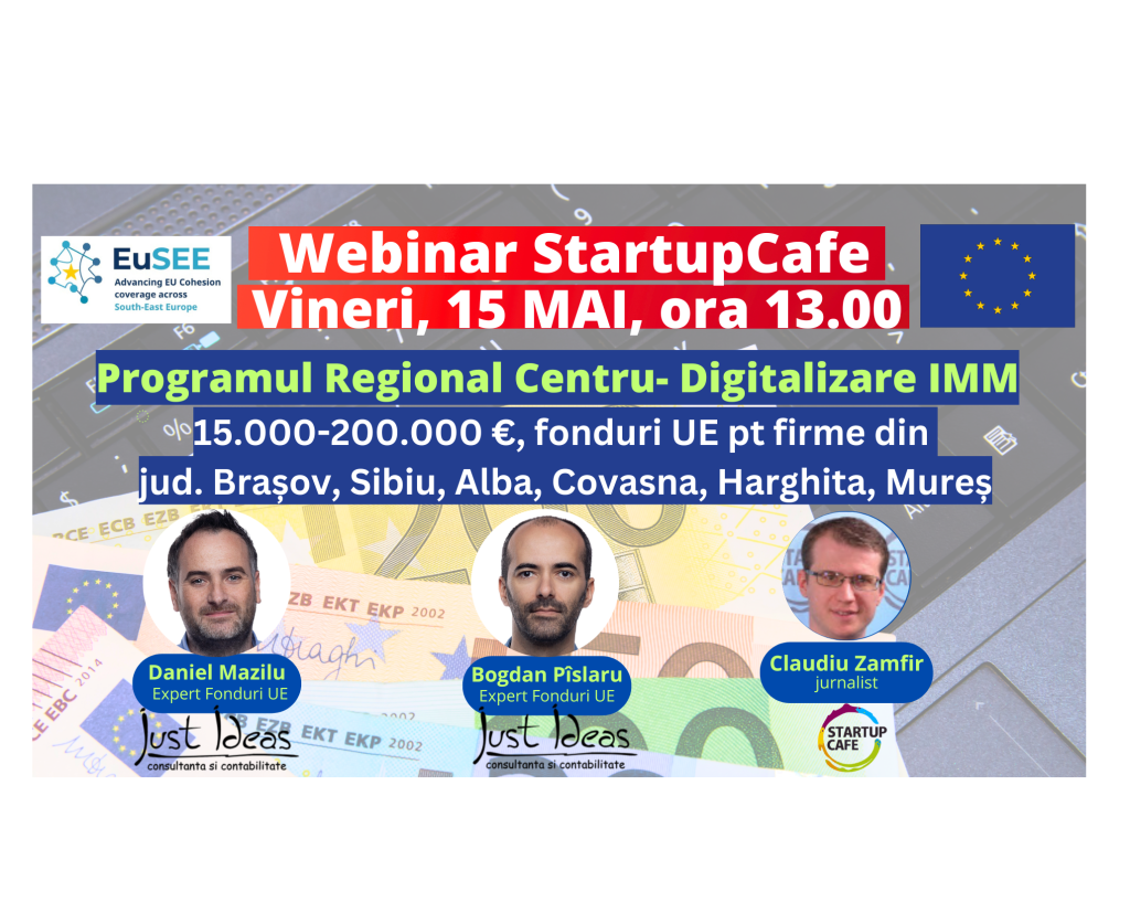 Miercuri, 15 MAI: Granturi de până la 200.000 EUR pentru digitalizare IMM în Brașov, Sibiu, Alba, Covasna, Mureș și Harghita