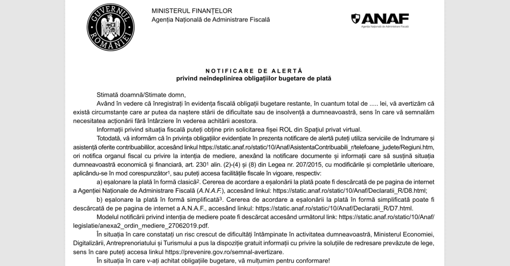 ANAF trimite notificări firmelor: „Achitați taxele acum!”