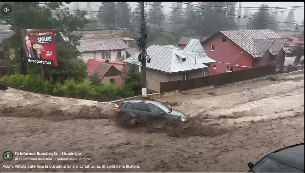 Bușteni: Viitura-n frâne, DN1 deschis! Pompierii salvează case