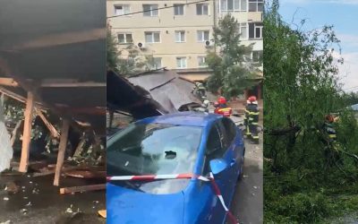 Vijelie peste țară: Acoperiș pe stradă în Sibiu, blocaj în Argeș