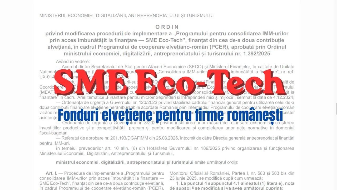 SME Eco-Tech: O condiție eliminată la fondurile elvețiene de 288 milioane lei